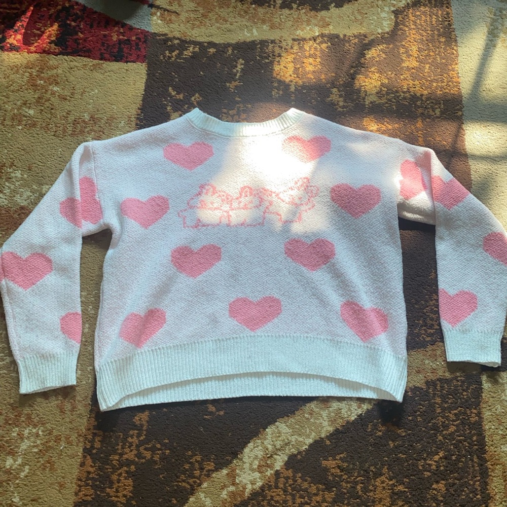 Knitted sweater with hearts and bunny’s